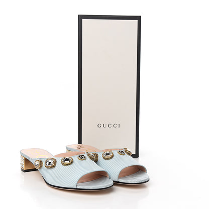 Gucci Moire Fabric Crystal Embellished Lyric Slide Sandals 37 Light Blue 10 of 10