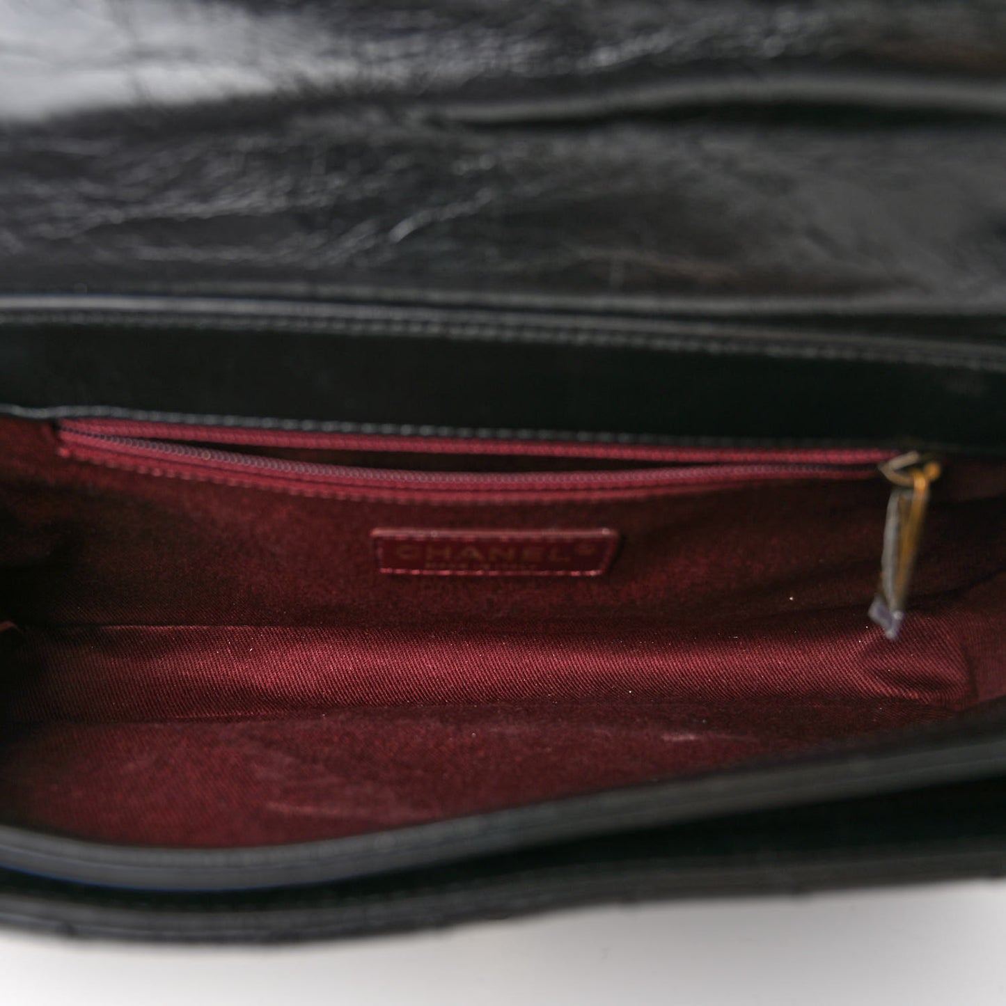 Glazed Calfskin Quilted Large Perfect Edge Flap Black