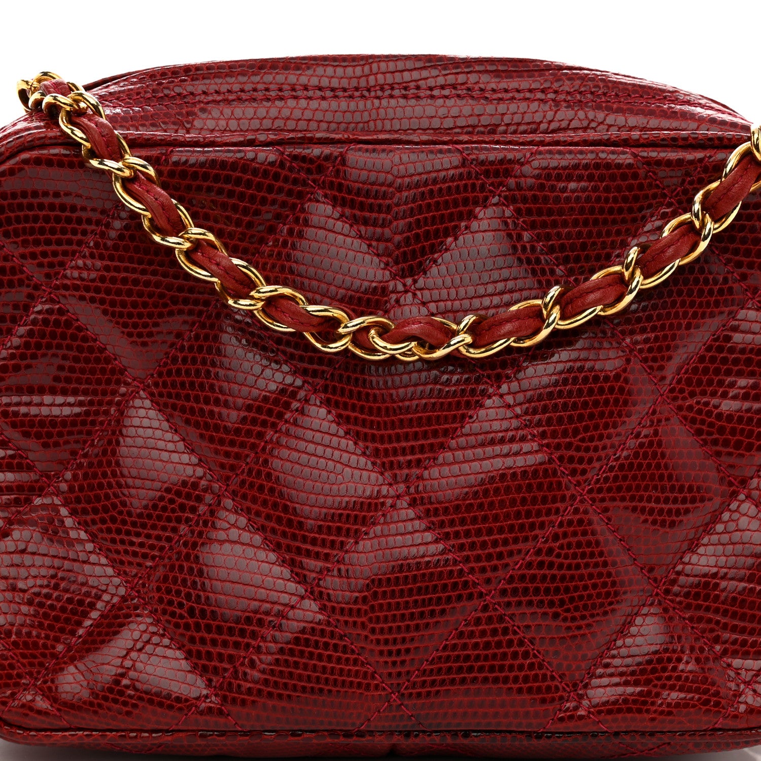 Chanel Lizard Quilted Small Tassel Camera Case Burgundy 9 of 15