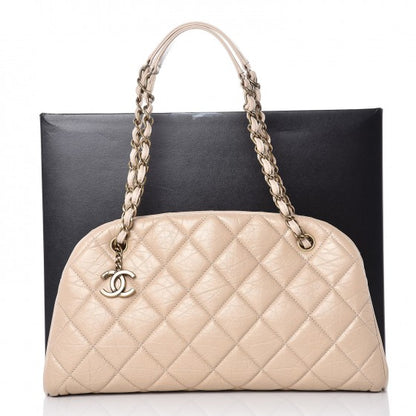 Chanel Aged Calfskin Quilted Medium Just Mademoiselle Bowling Bag Beige 8 of 8