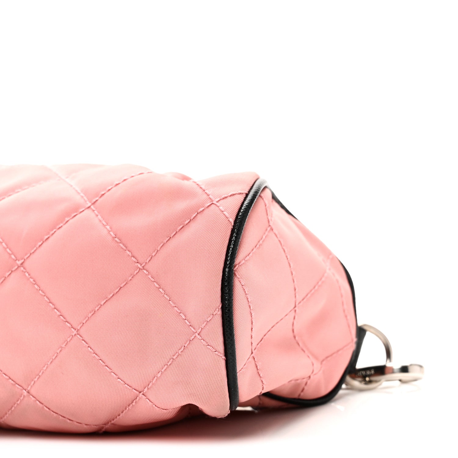 Prada Tessuto Nylon Saffiano Impunturato Quilted Barrel Pochette Pink Black 9 of 9