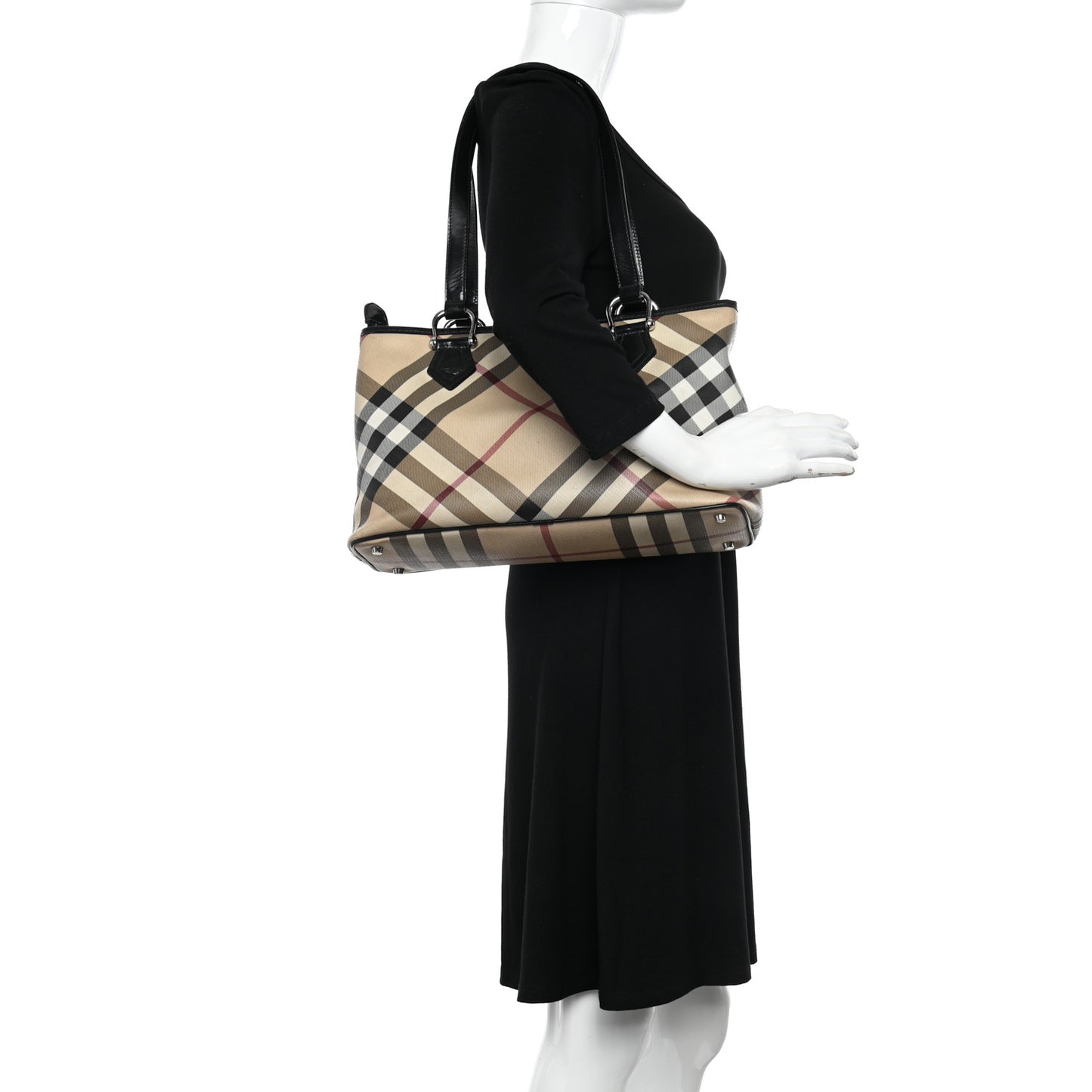 Patent Trim Nova Check Shopper Tote Black