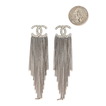 Chanel Baguette Crystal CC Chain Drop Earrings Silver 2 of 5