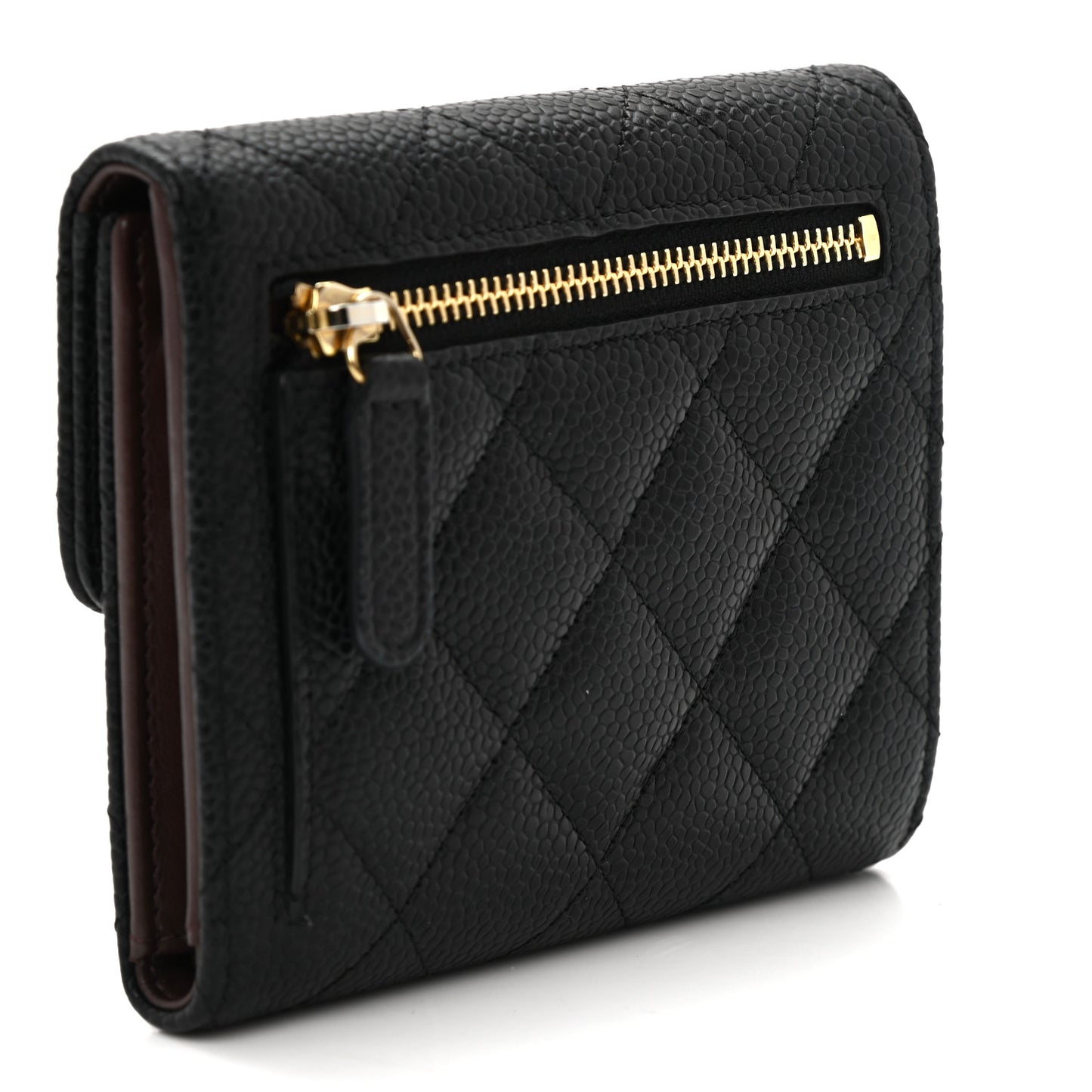Caviar Quilted Compact Flap Wallet Black