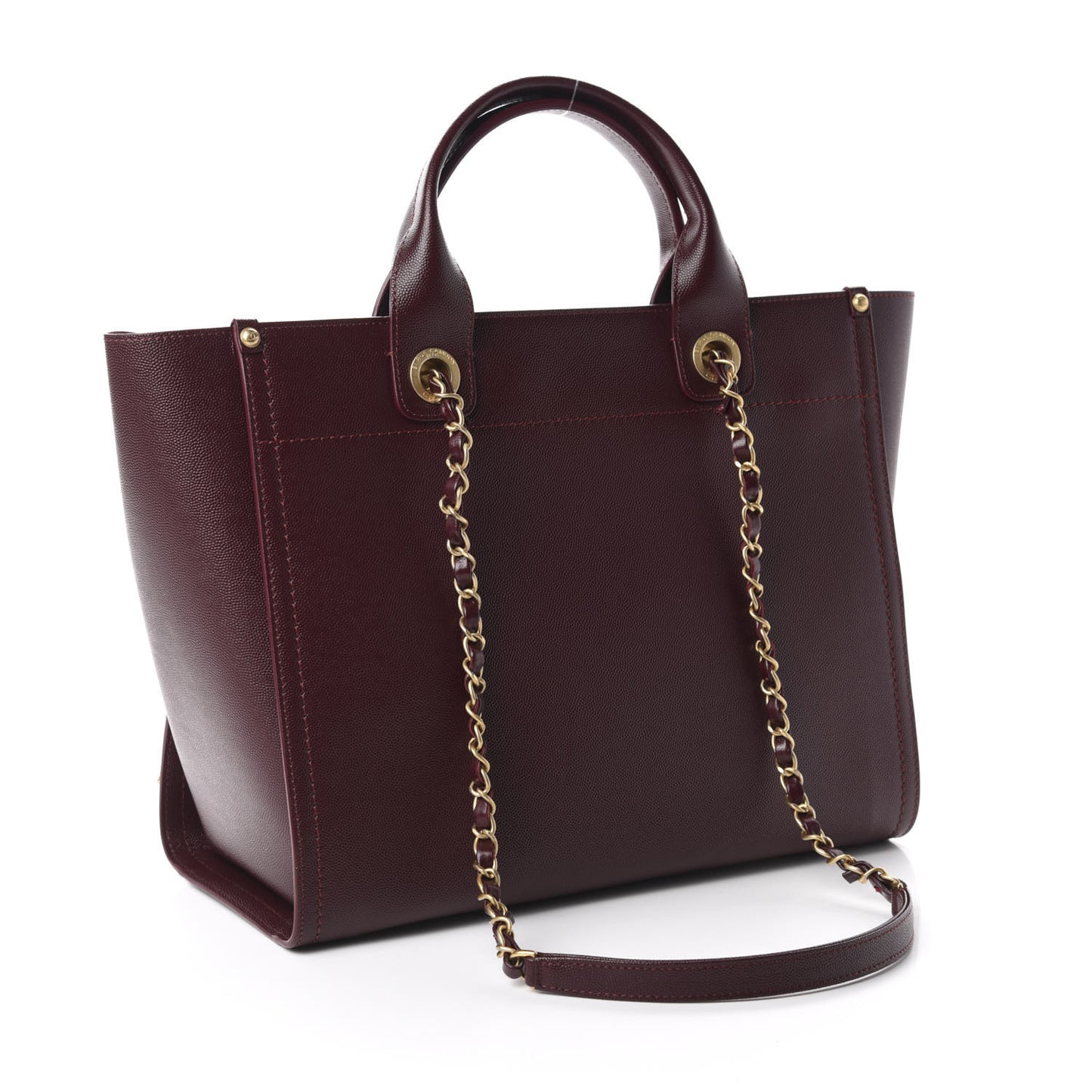 Caviar Small Studded Deauville Tote Burgundy