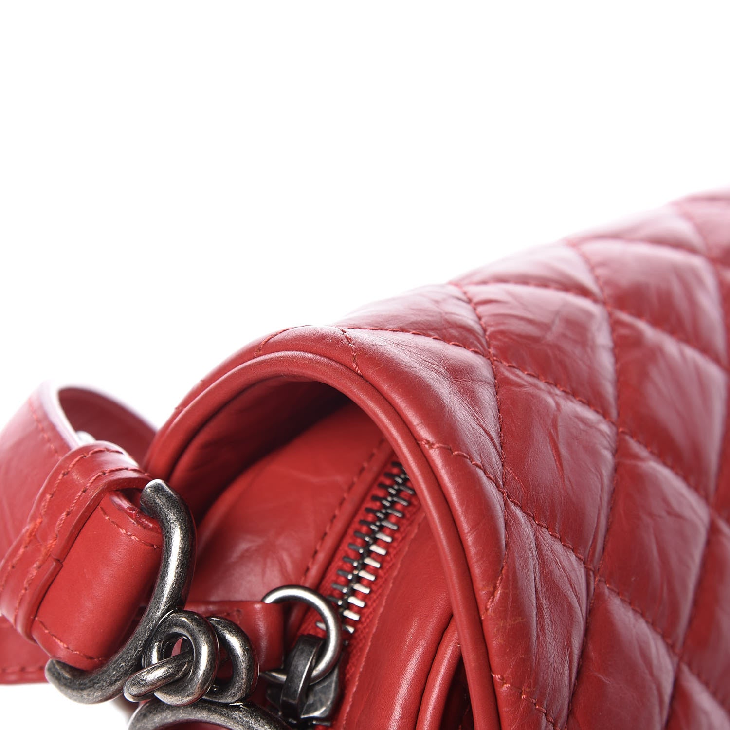 Chanel Aged Calfskin Quilted Medium Chain Detail Flap Red 12 of 15