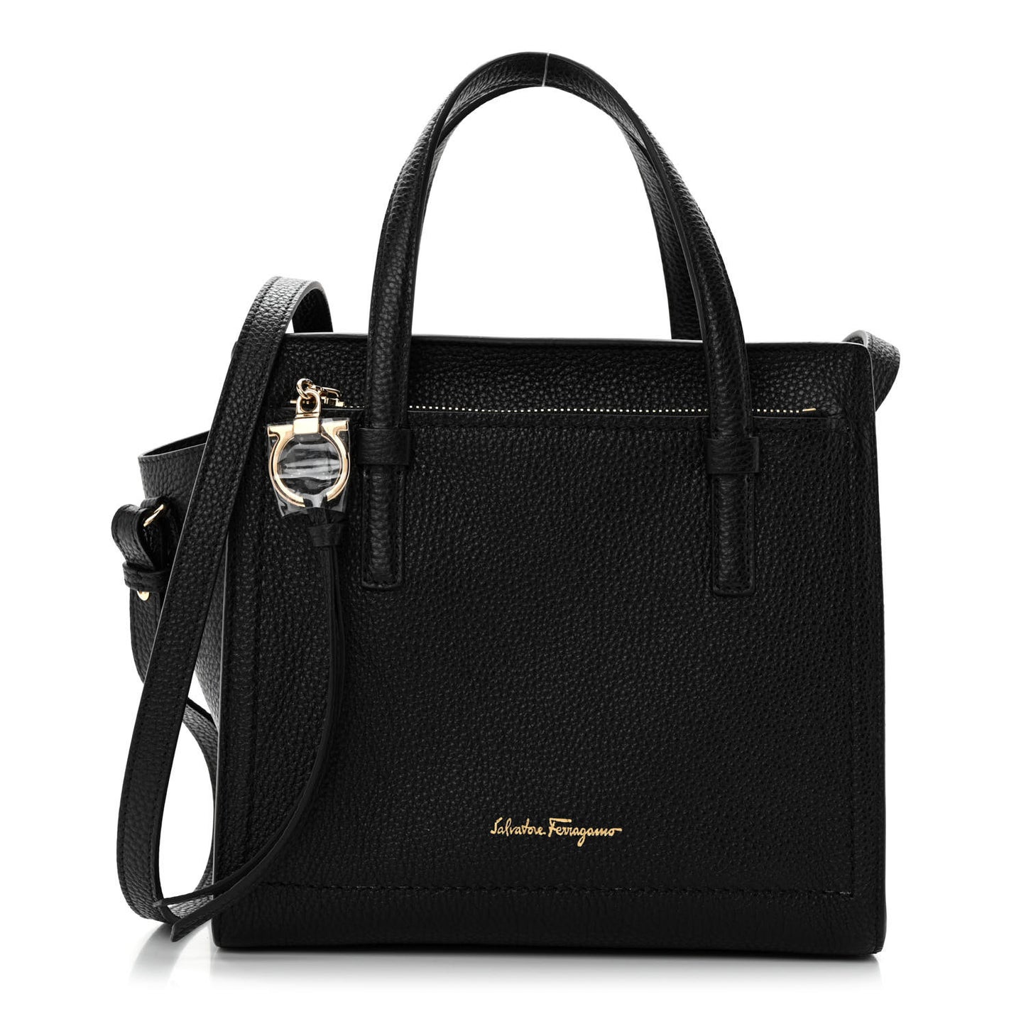 Hammered Calfskin Double Handle Small Amy Tote Black