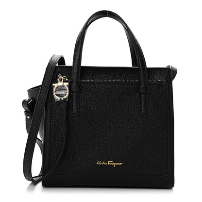 Salvatore Ferragamo Hammered Calfskin Double Handle Small Amy Tote Black 1 of 10