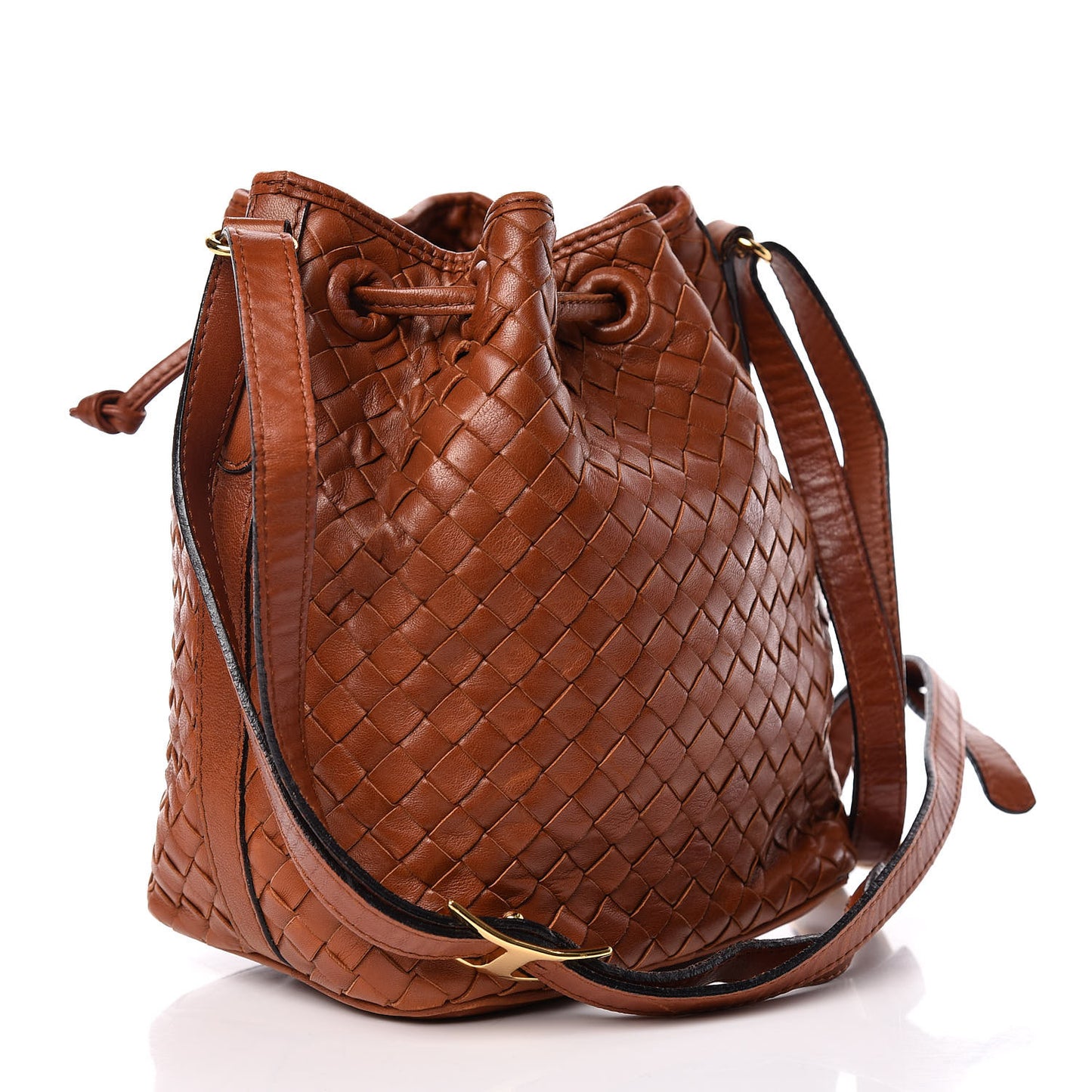 Nappa Intrecciato Drawstring Bucket Bag Tan