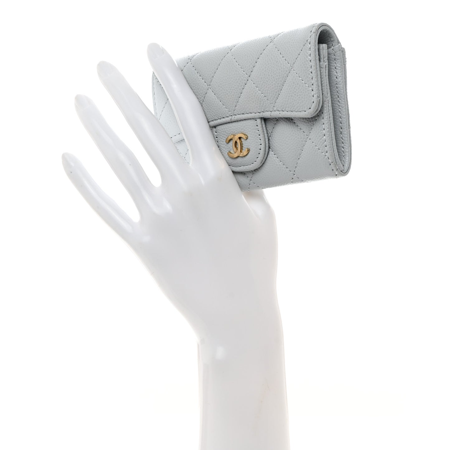 Caviar Quilted Flap Card Holder Wallet Light Blue