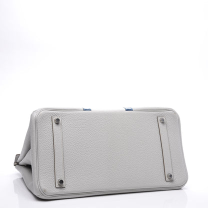 Hermes Taurillon Clemence Lizard Club Birkin 35 Gris Perle White Mykonos 4 of 31