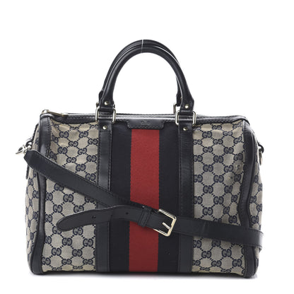 Gucci Monogram Selleria Calfskin Vintage Web Medium Boston Beige Blue 1 of 8
