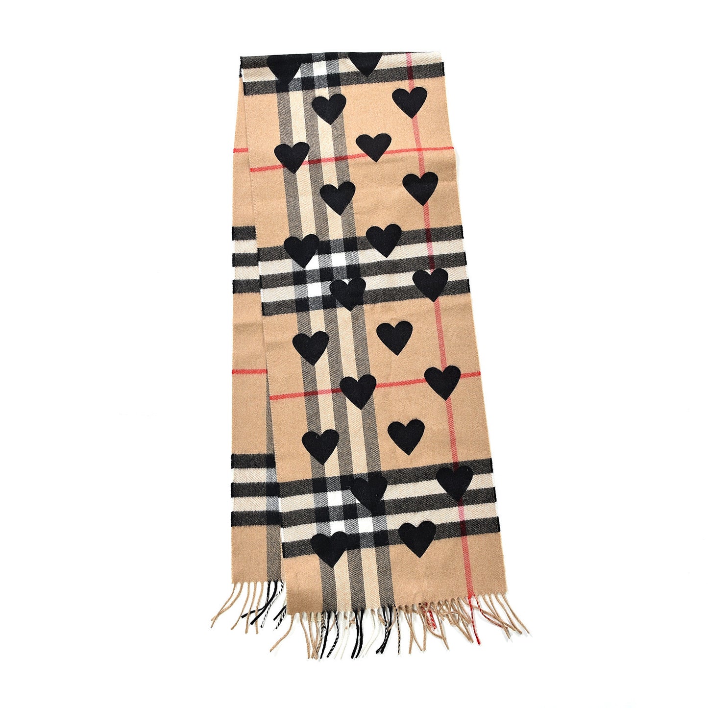 Cashmere Giant Heart Fringe Scarf Camel