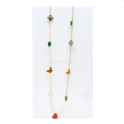 Van Cleef & Arpels 18K Yellow Gold Mother of Pearl Malachite Carnelian Tiger Eye 12 Motif Lucky Alhambra Necklace 5 of 5