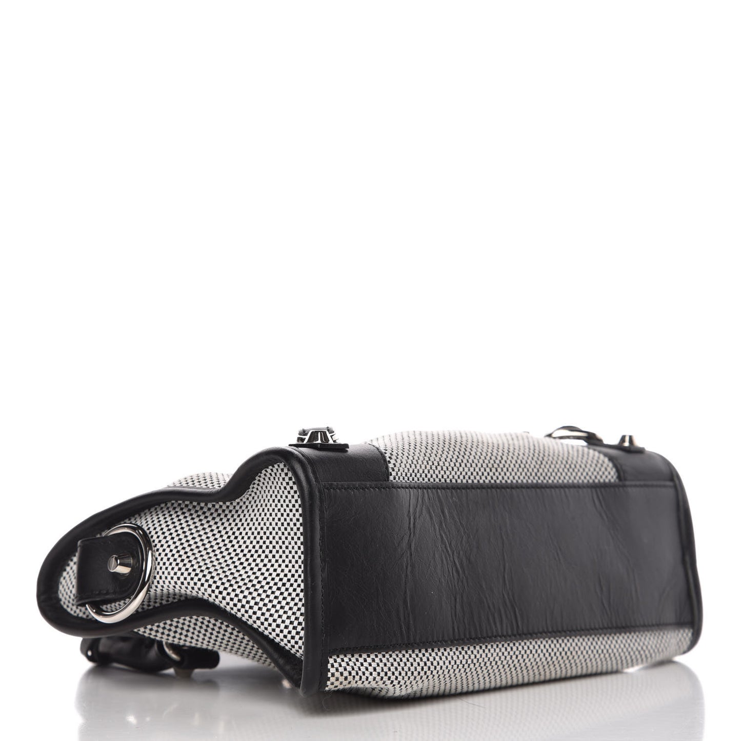Calfskin Twill Classic Silver Hardware Mini City Black White