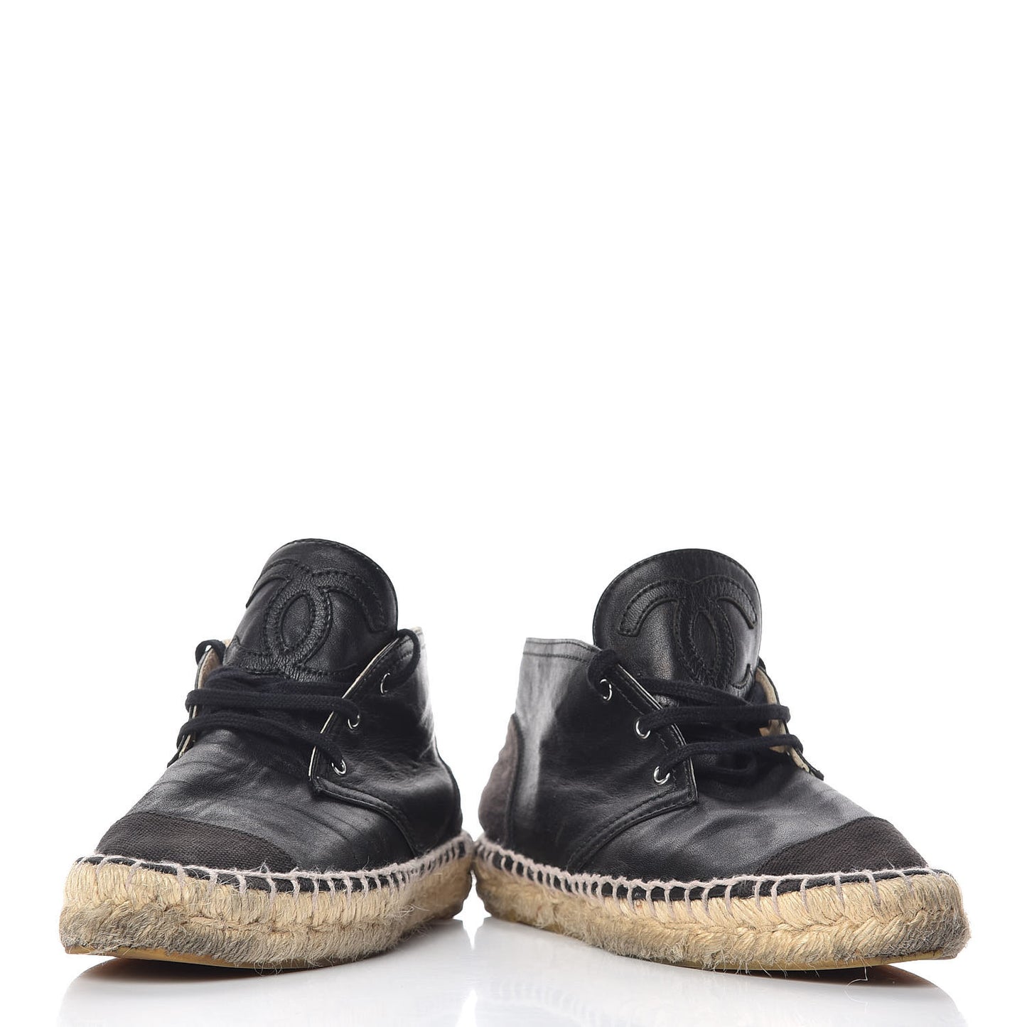 Lambskin Canvas Cap Toe Lace Up Espadrilles 35 Black