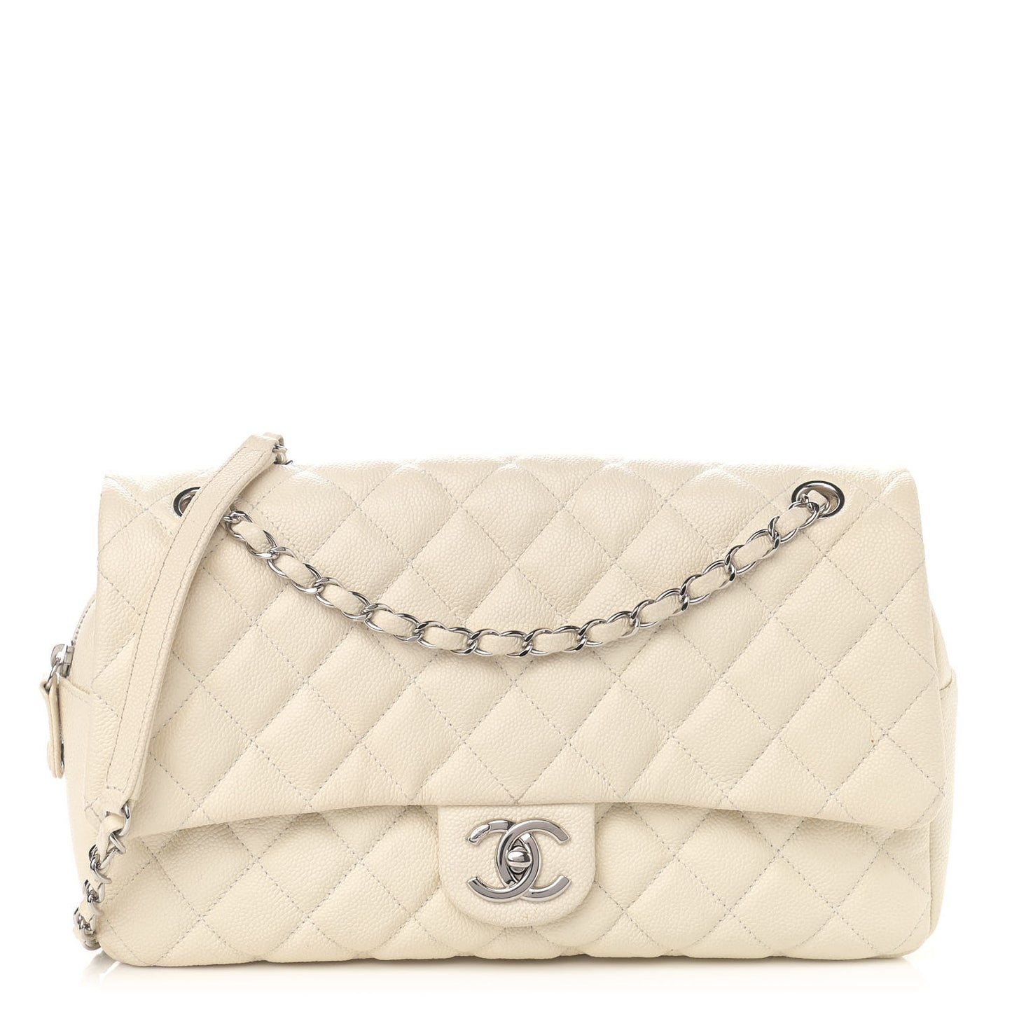 Caviar Quilted Jumbo Easy Flap Dark White
