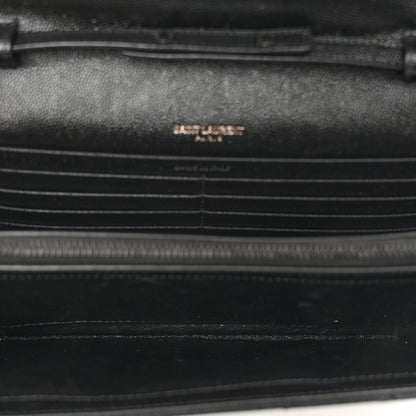 Saint Laurent Grain De Poudre Matelasse Chevron Monogram Monochrome Chain Wallet Black 6 of 9