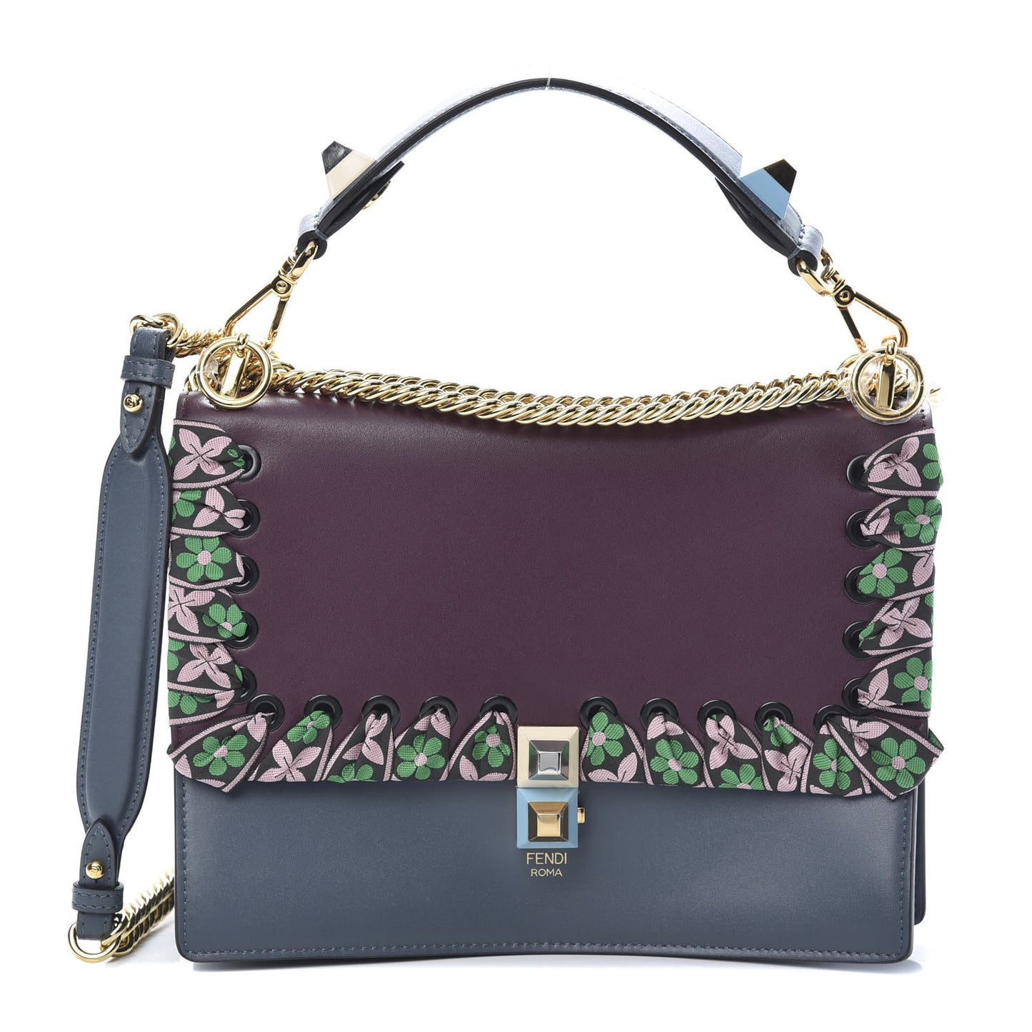 Calfskin Ribbon Lace Up Kan I Shoulder Bag Bordeaux Blue