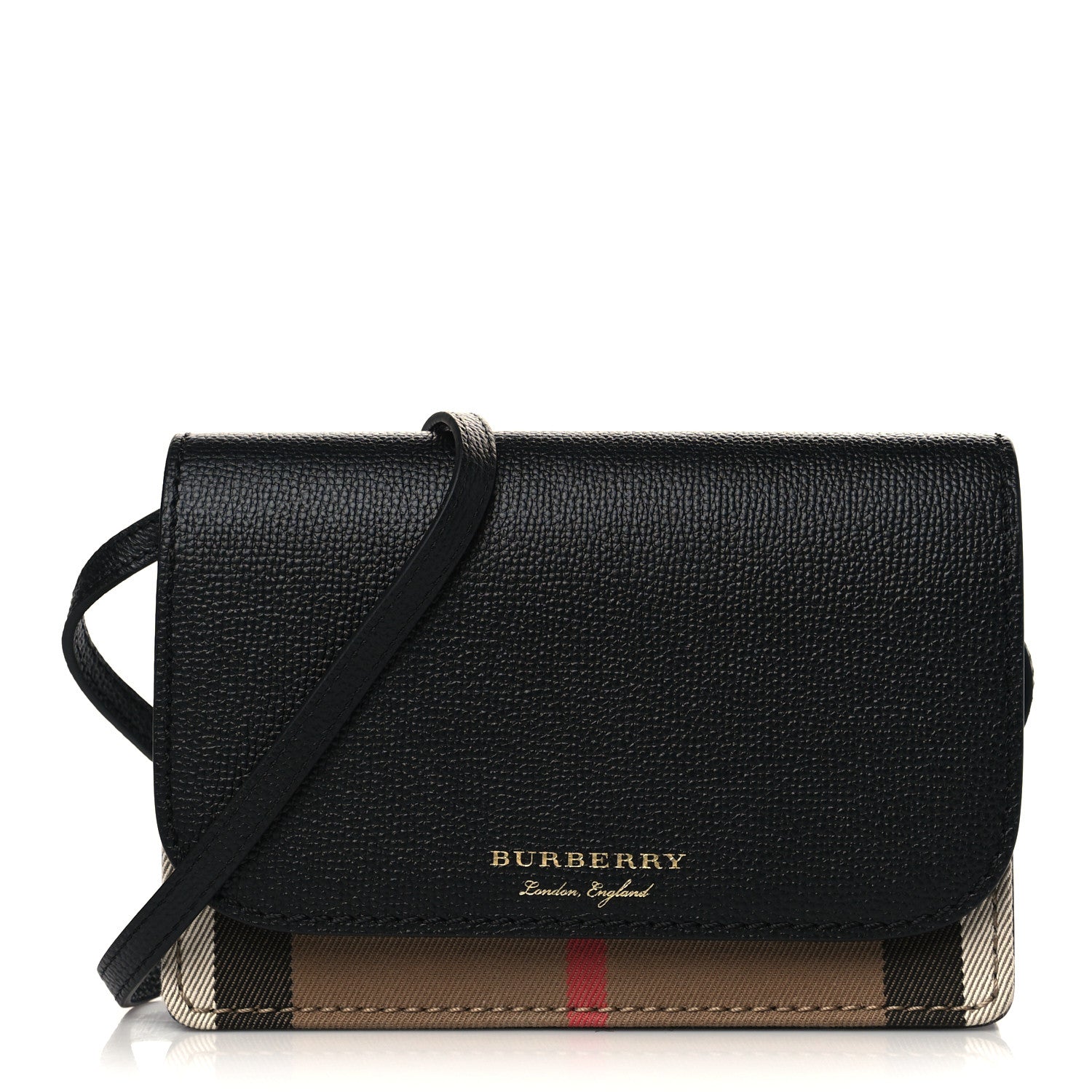 Burberry Derby Calfskin House Check Wallet On Chain Black 1 of 7