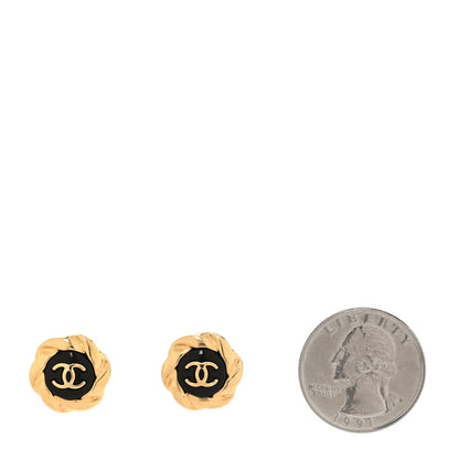 Chanel Resin CC Round Earrings Gold Black 2 of 5