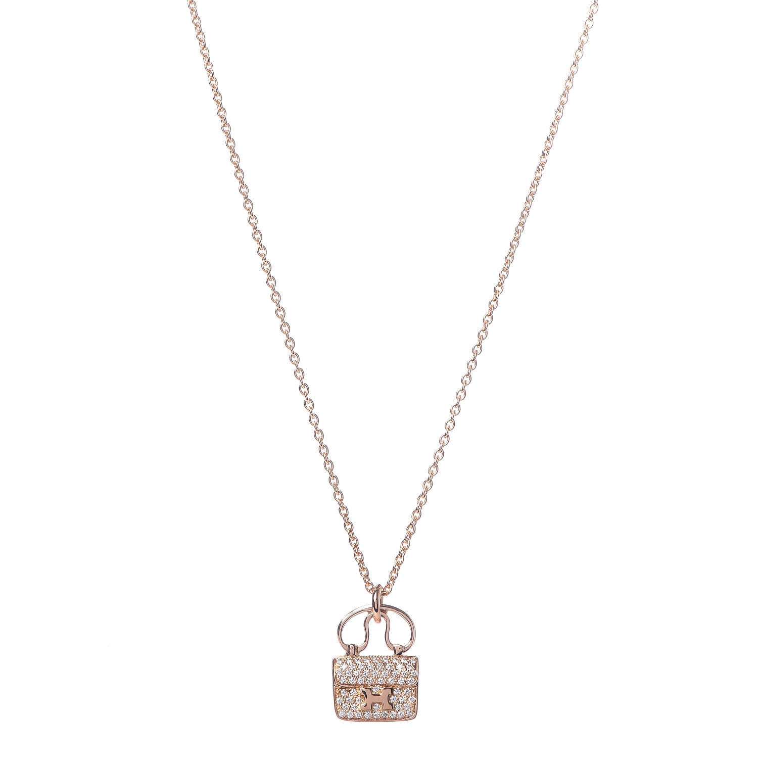 Hermes 18K Rose Gold Diamond Constance Amulette Pendant Necklace 1 of 5