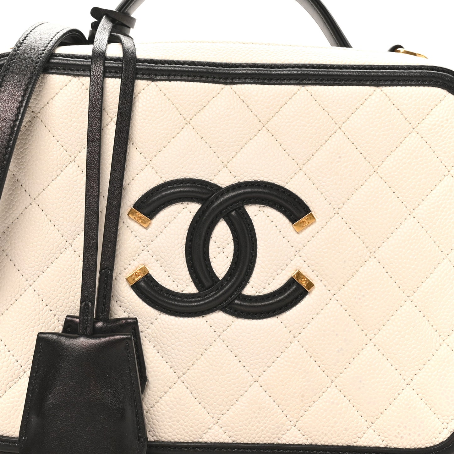 Caviar Quilted Large CC Filigree Vanity Case White Black