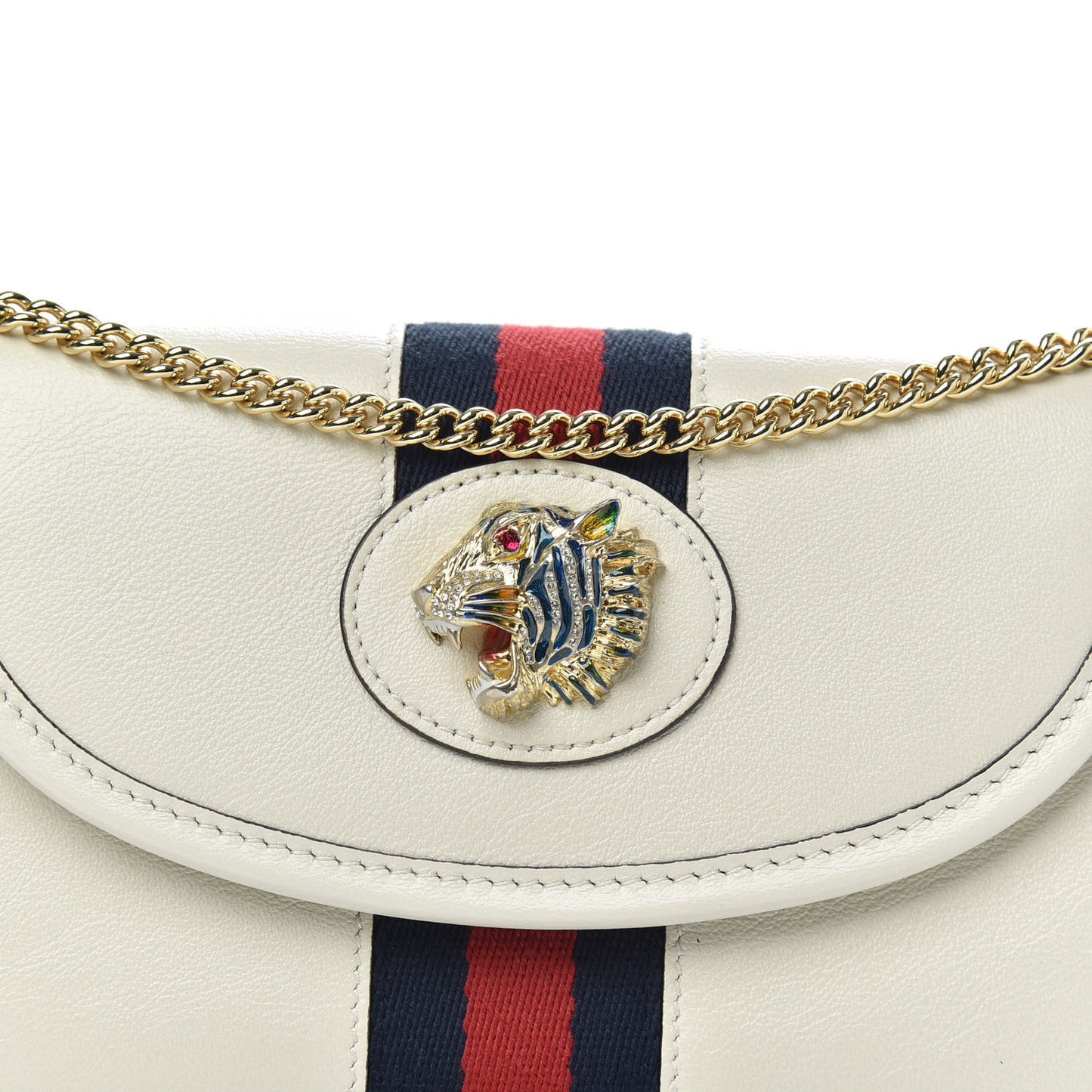 Textured Calfskin Web Mini Rajah Slim Flap Shoulder Bag Mystic White