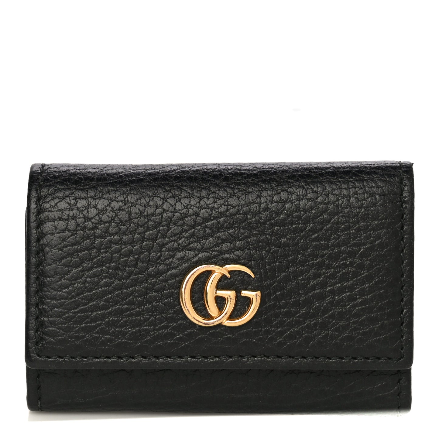Pebbled Calfskin GG Marmont 6 Key Holder Black