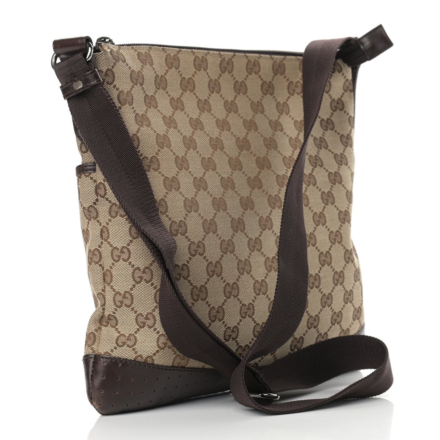 Monogram Calfskin Perforated Medium Flat Messenger Bag Dark Brown