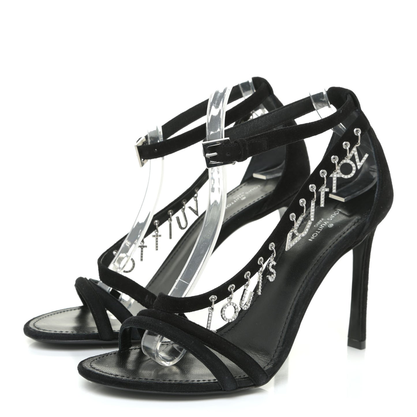 Suede Crystal Melody Logo Sandals 39 Black