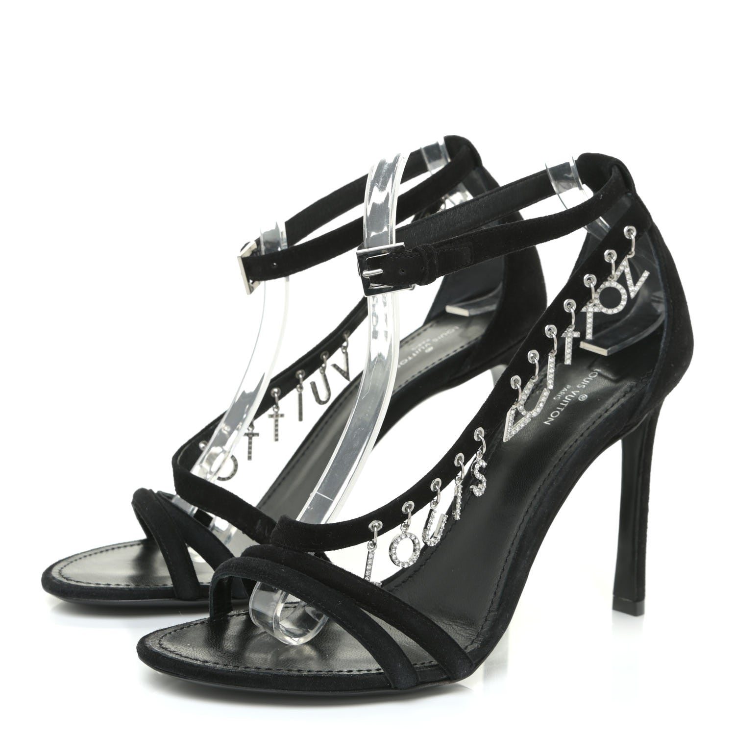 Louis Vuitton Suede Crystal Melody Logo Sandals 39 Black 3 of 14