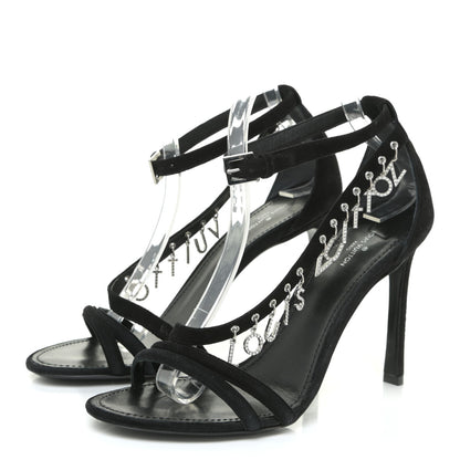 Louis Vuitton Suede Crystal Melody Logo Sandals 39 Black 3 of 14