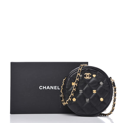 Chanel Lambskin Quilted Studded Round Clutch With Chain Black 10 of 10