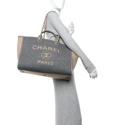 Chanel Wool Felt Large Deauville Tote Grey Beige 2 of 11