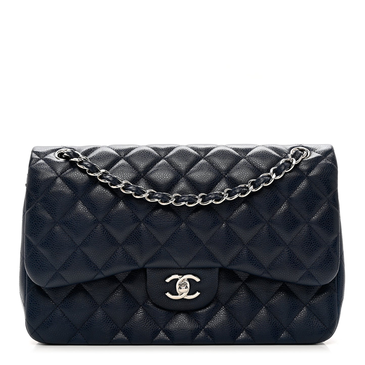 Caviar Quilted Jumbo Double Flap Navy Blue