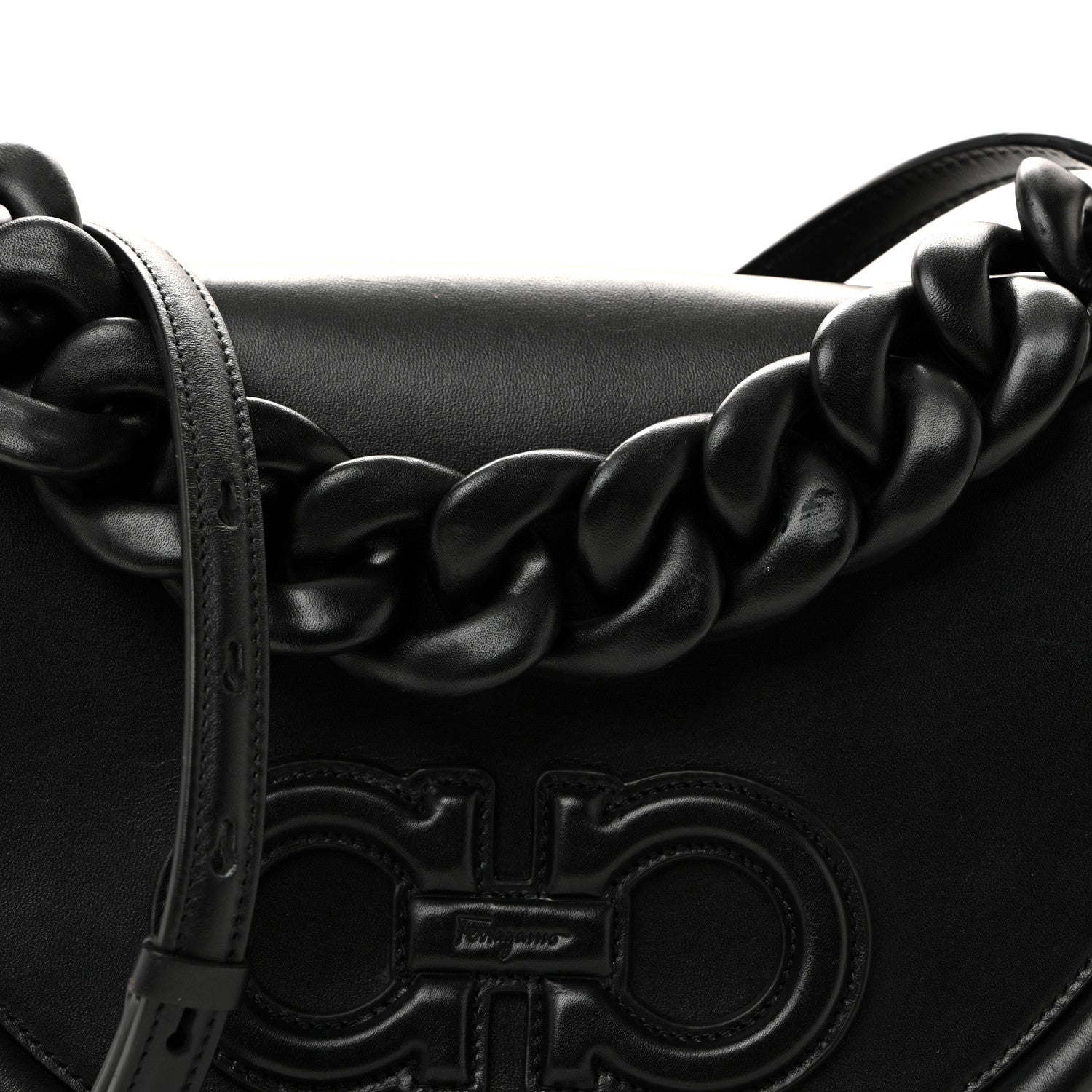 Salvatore Ferragamo Calfskin Aura Shoulder Bag Black 8 of 10
