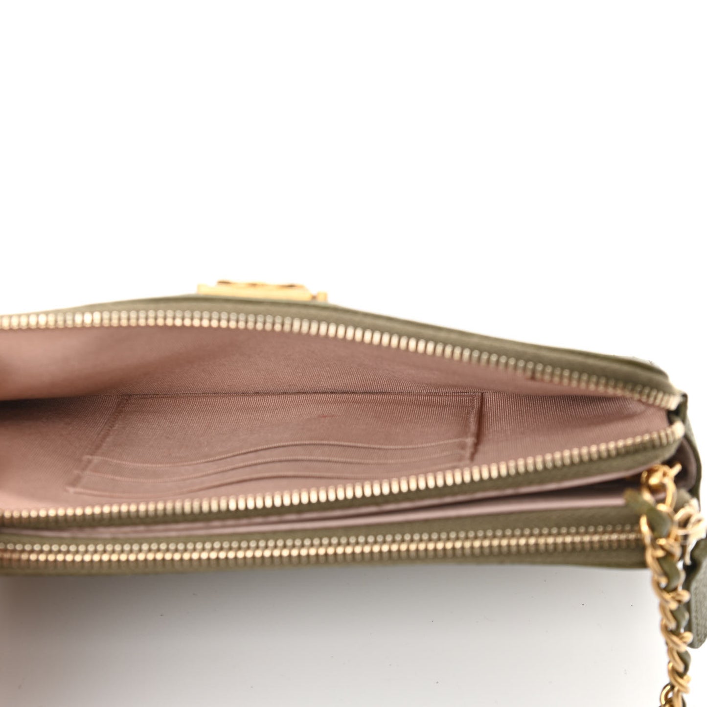 Caviar Quilted Small Boy Clutch With Chain Khaki