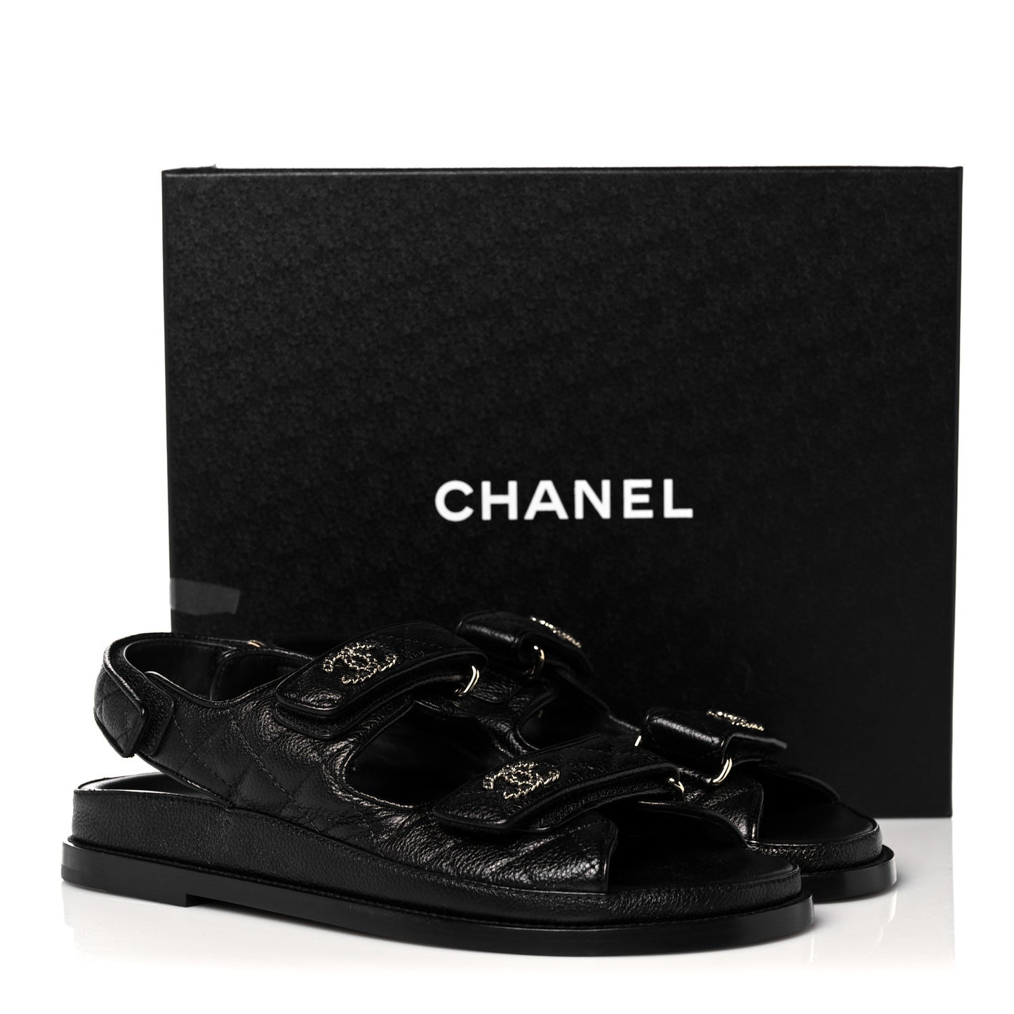 Grained Calfskin Velcro Dad Sandals 39 Black
