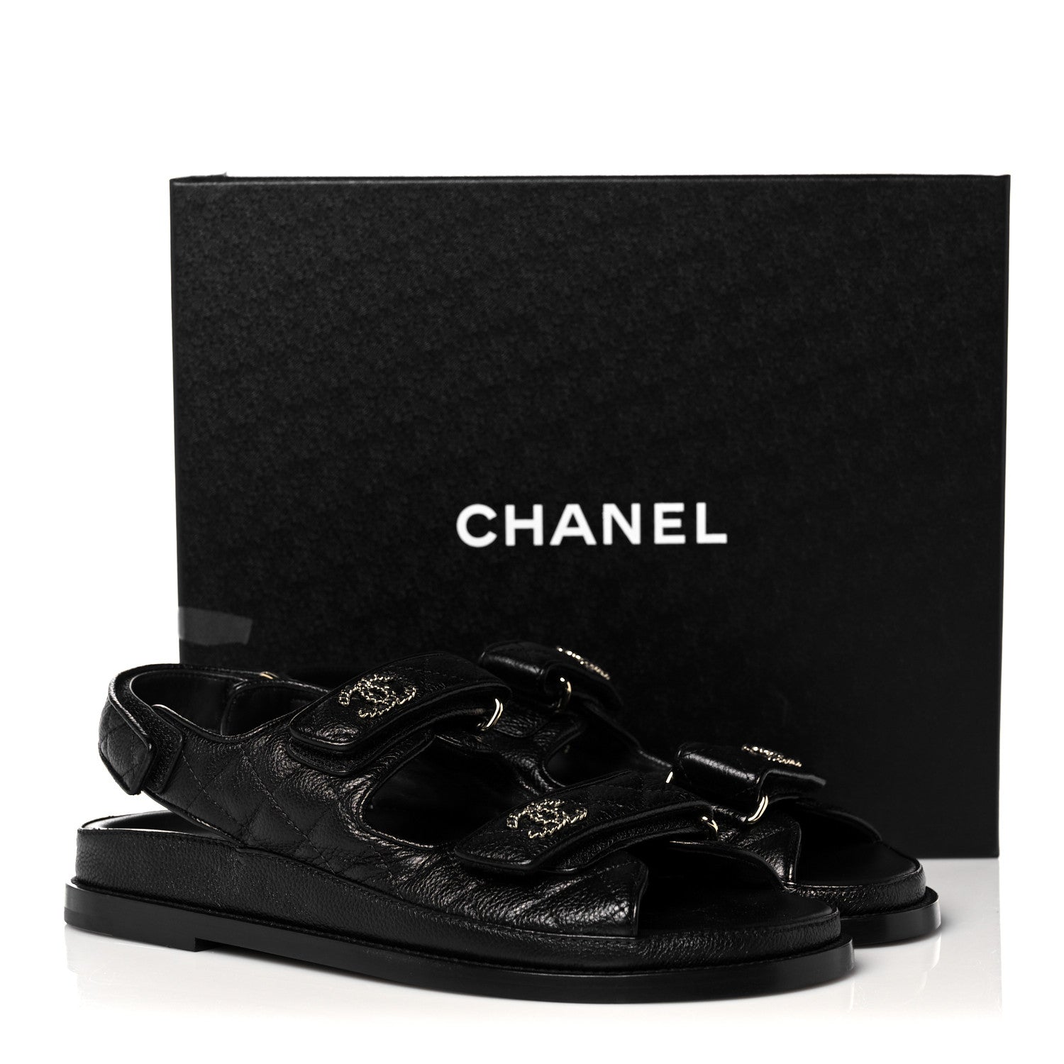 Chanel Grained Calfskin Velcro Dad Sandals 39 Black 9 of 9