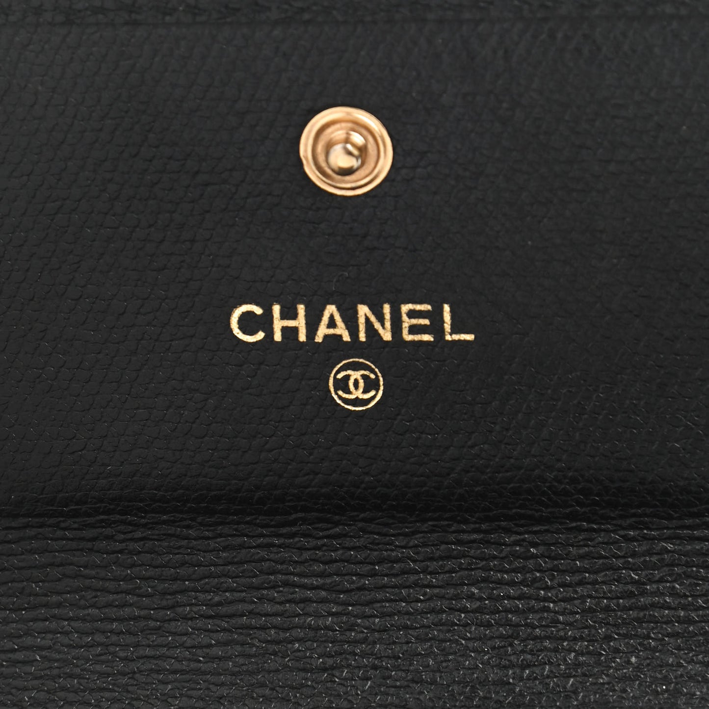 Grained Calfskin CC Button Flap Wallet Black
