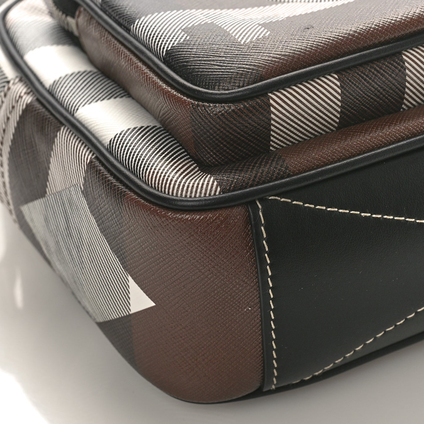 E-Canvas Calfskin Geometric Check Paddy Messenger Dark Birch Brown White