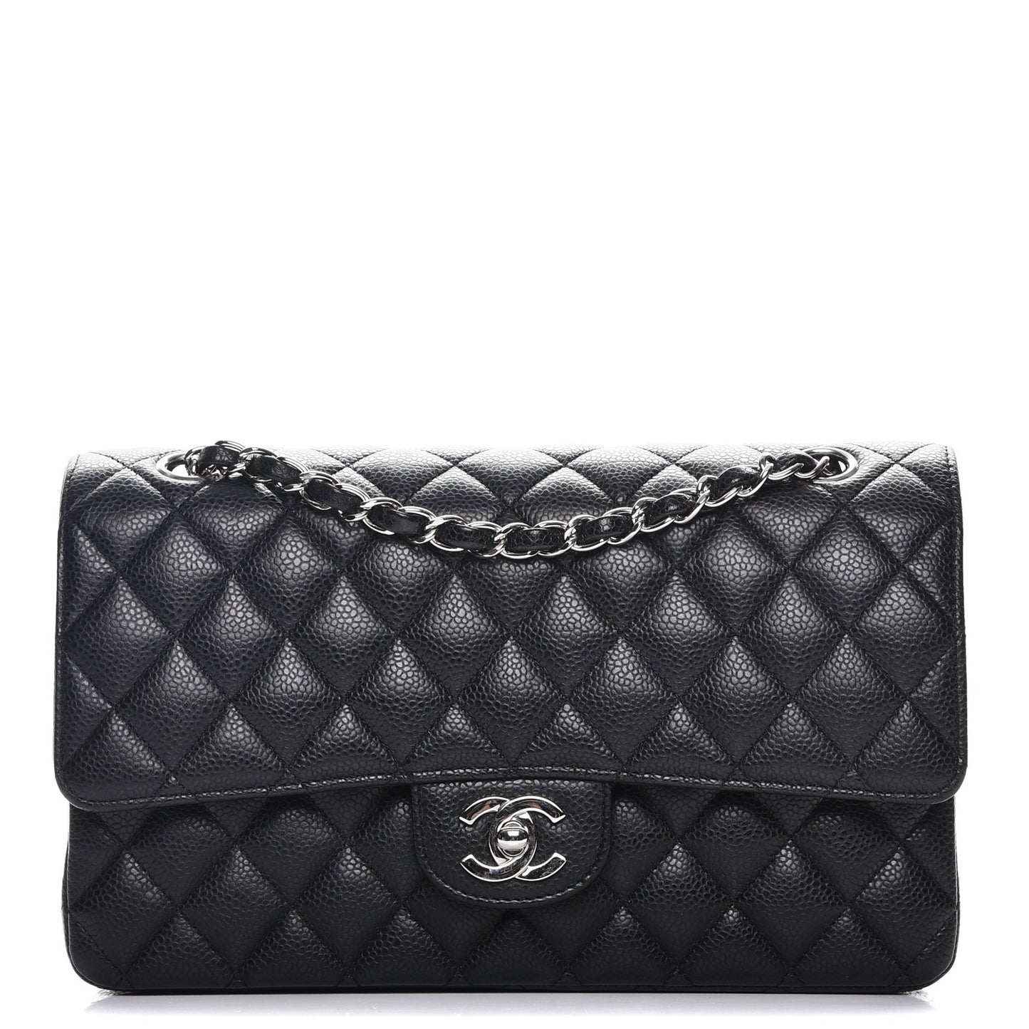 Caviar Quilted Medium Double Flap Black