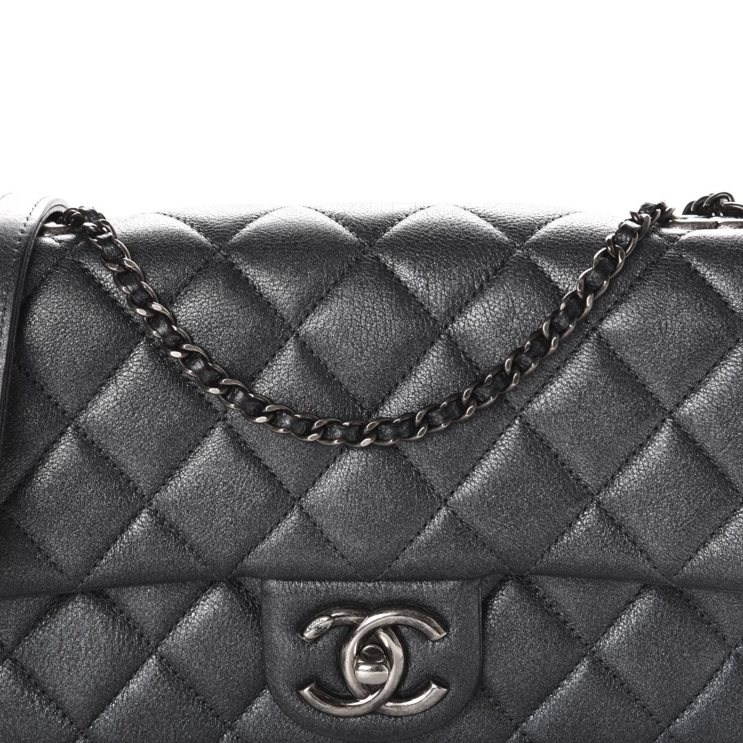Chanel Metallic Calfskin Quilted Medium CC Eyelet Flap Dark Silver 10 of 11