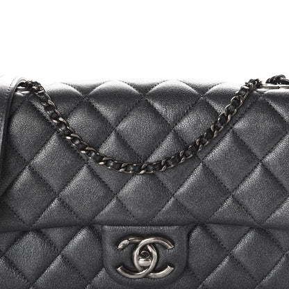 Chanel Metallic Calfskin Quilted Medium CC Eyelet Flap Dark Silver 10 of 11