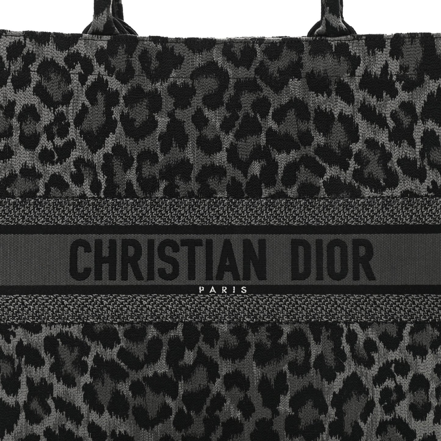 Canvas Embroidered Large Leopard Book Tote Grey