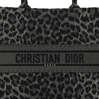Christian Dior Canvas Embroidered Large Leopard Book Tote Grey 8 of 10
