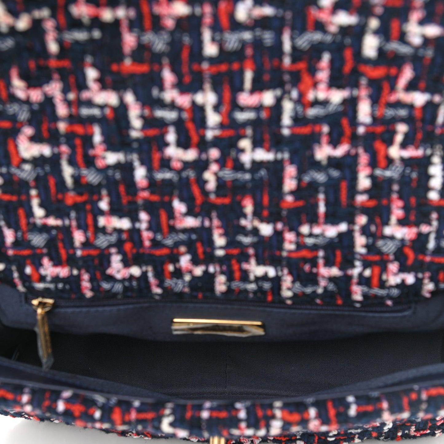 Tweed Quilted Medium Chanel 19 Flap Navy Blue White Red
