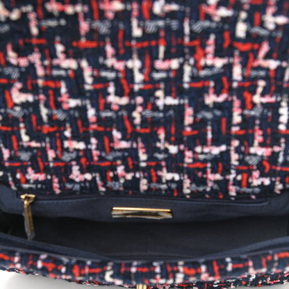 Chanel Tweed Quilted Medium Chanel 19 Flap Navy Blue White Red 5 of 10