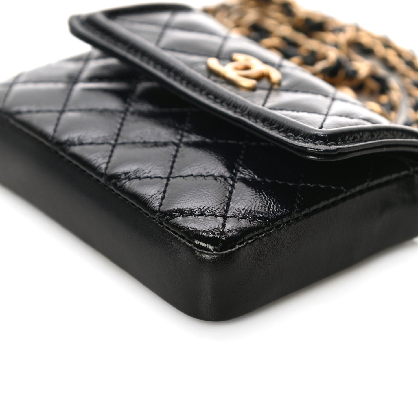 Shiny Aged Calfskin Quilted Waist Belt Bag Black